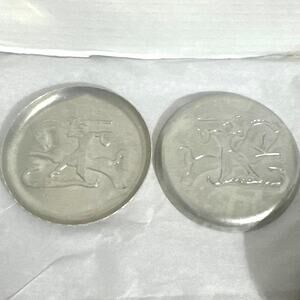 vintage drink coasters collectible aluminum  St.George slaying dragon. Set of 14